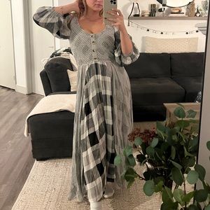 Free People Old Friends Midi Dress patchwork plaid  good preowned condition